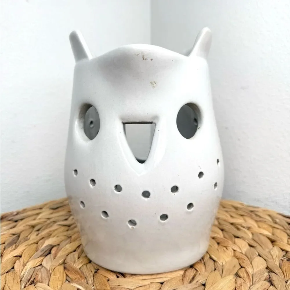 MA Hadley Owl Luminary White Ceramic Candle Holder Animal Clay Handcrafted Light